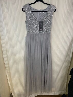 Ever Pretty Silver Sequin V-Neck Maxi Dress